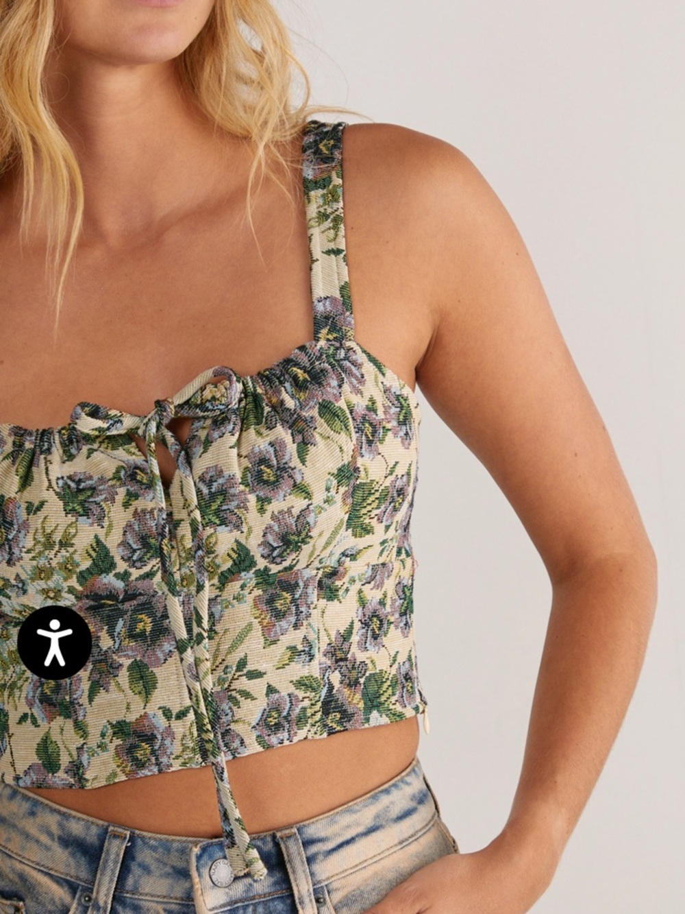 NWT Nasty Gal Cream Floral Tapestry Tie-Front Cropped Tank